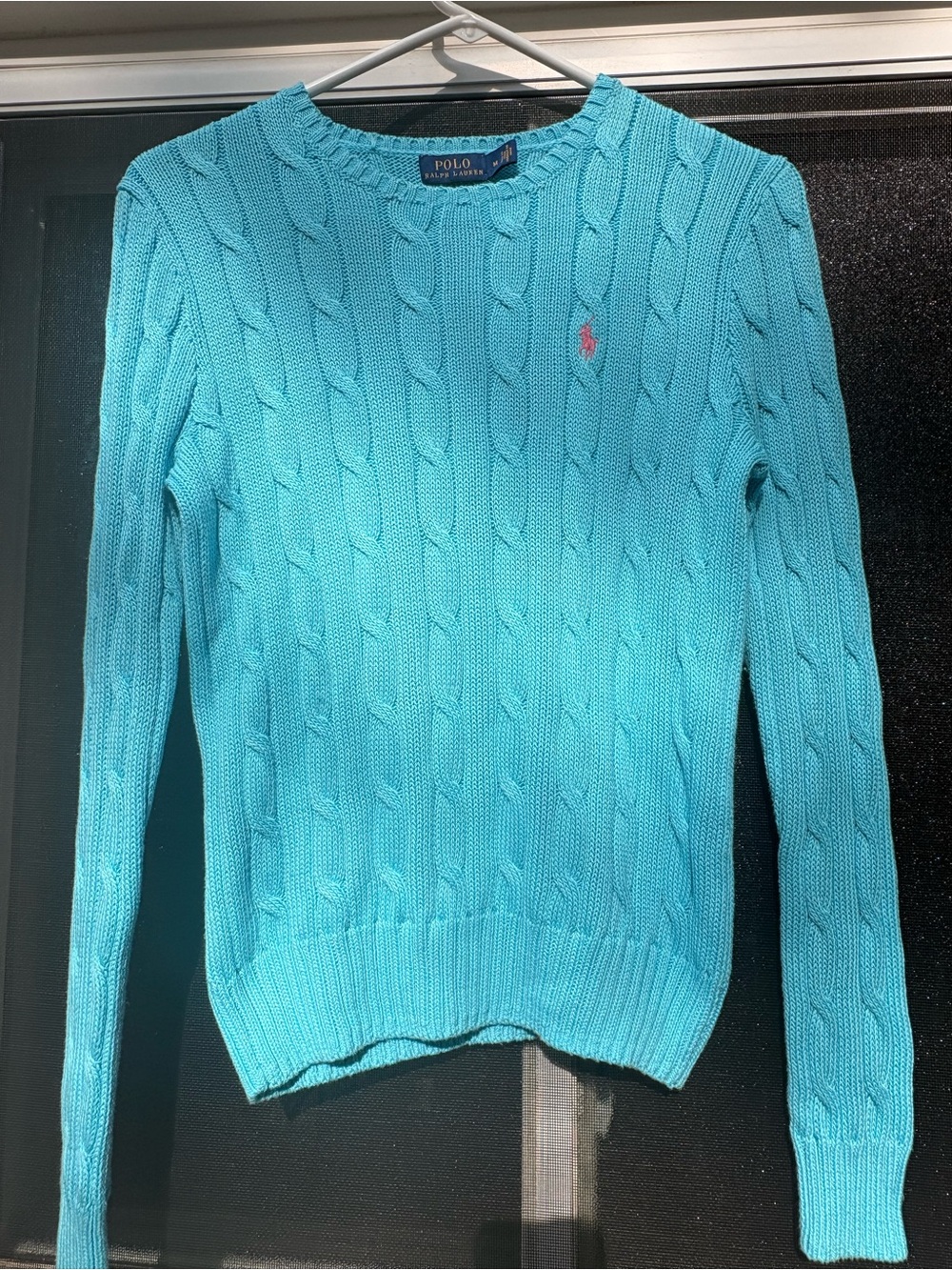 Ralph Lauren Turquoise Cable Knit Sweater with Navy Labels